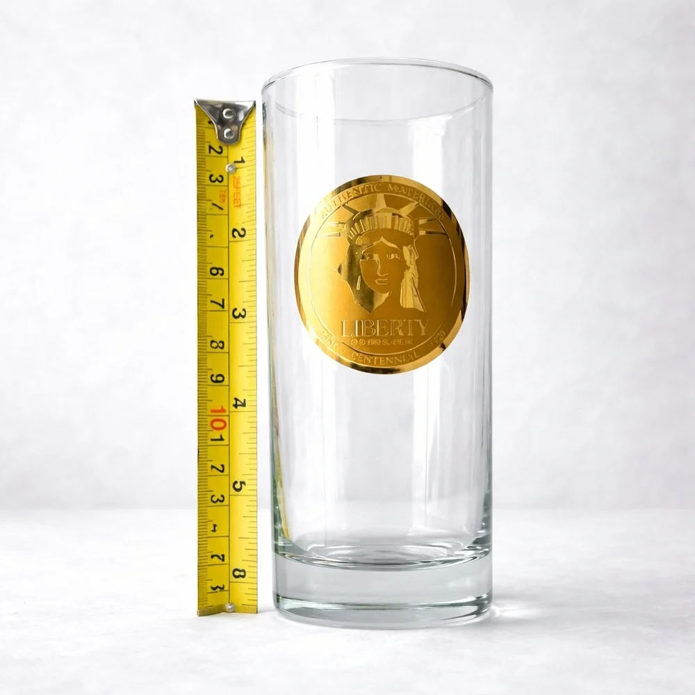 Statue Of Liberty Centennial Highball Glasses 22K Gold Medallion Vtg 1986 4 Pcs
